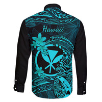 Hawaii Family Matching Off Shoulder Long Sleeve Dress and Hawaiian Shirt Pineapple Mix Polynesian Plumeria Turquoise Version LT14 - Polynesian Pride