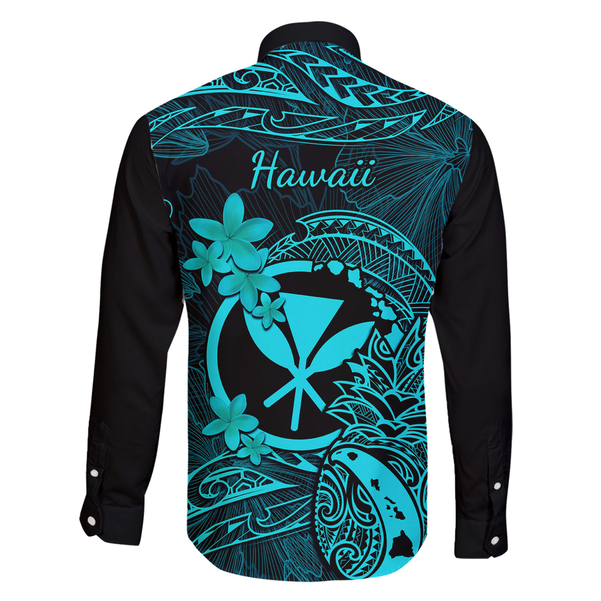 Hawaii Family Matching Short Sleeve Bodycon Dress and Hawaiian Shirt Pineapple Mix Polynesian Plumeria Turquoise Version LT14 - Polynesian Pride