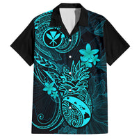 Hawaii Family Matching Tank Maxi Dress and Hawaiian Shirt Pineapple Mix Polynesian Plumeria Turquoise Version LT14 Dad's Shirt - Short Sleeve Turquoise - Polynesian Pride
