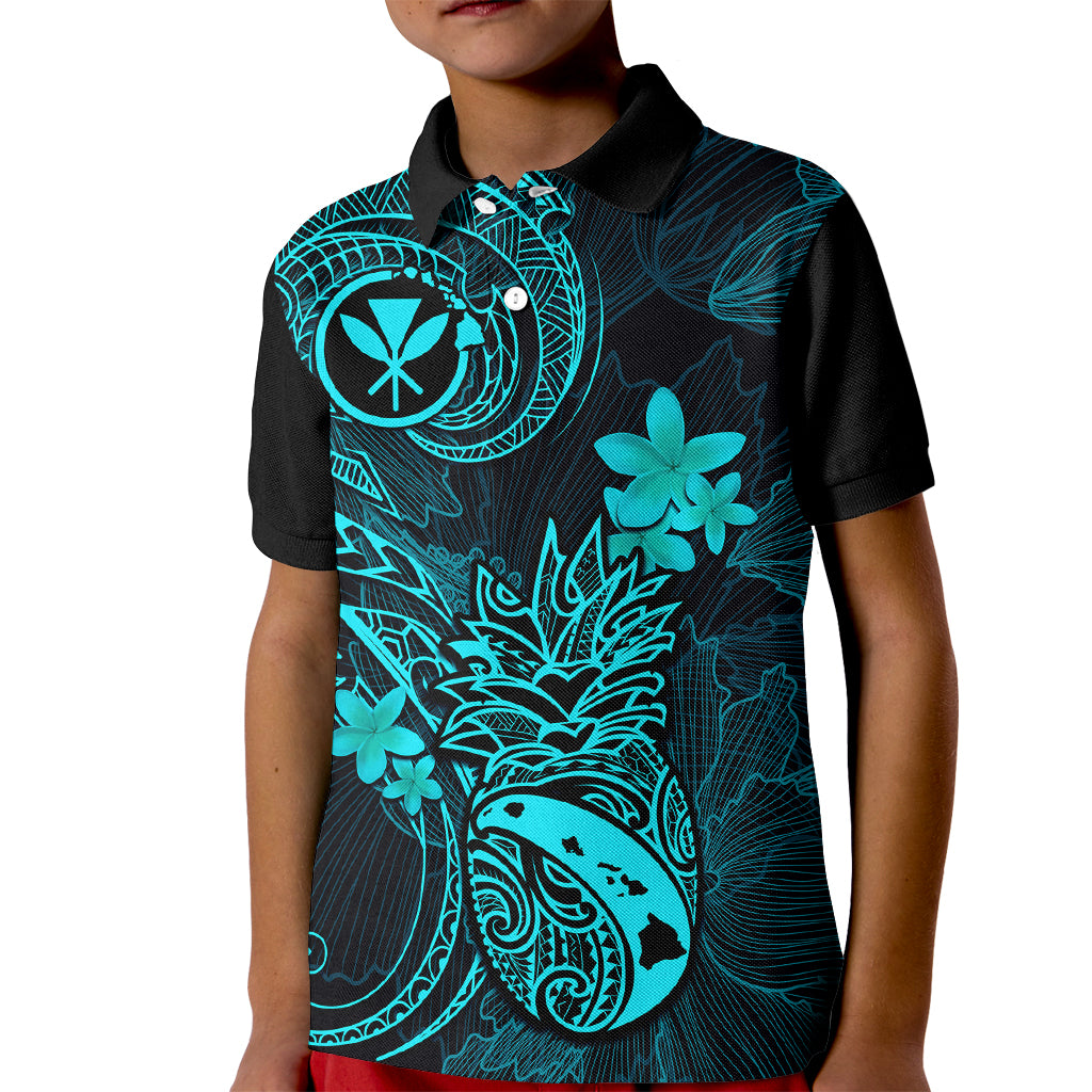 Hawaii Kid Polo Shirt Pineapple Mix Polynesian Plumeria Turquoise Version LT14 Kid Turquoise - Polynesian Pride