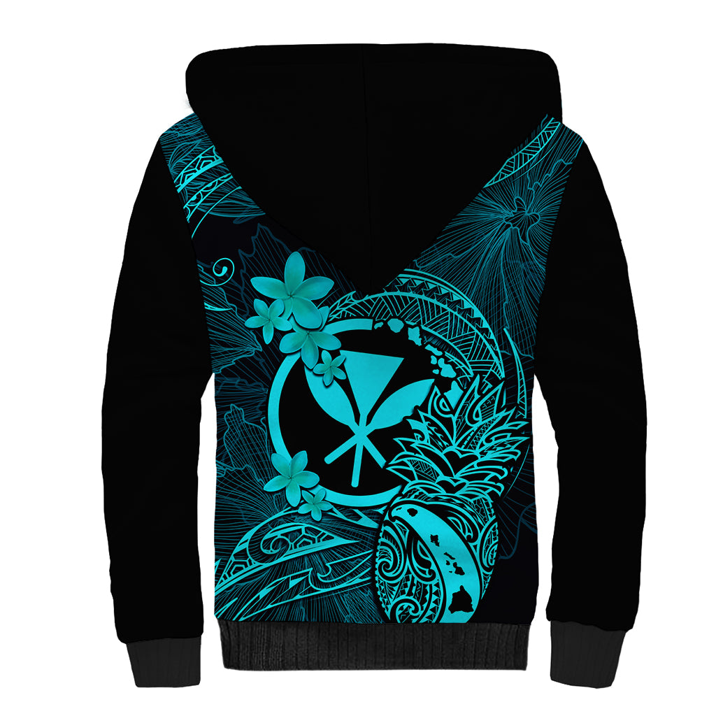 Hawaii Sherpa Hoodie Pineapple Mix Polynesian Plumeria Turquoise Version LT14 - Polynesian Pride