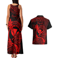 Hawaii Couples Matching Tank Maxi Dress and Hawaiian Shirt Pineapple Mix Polynesian Plumeria Red Version LT14 - Polynesian Pride