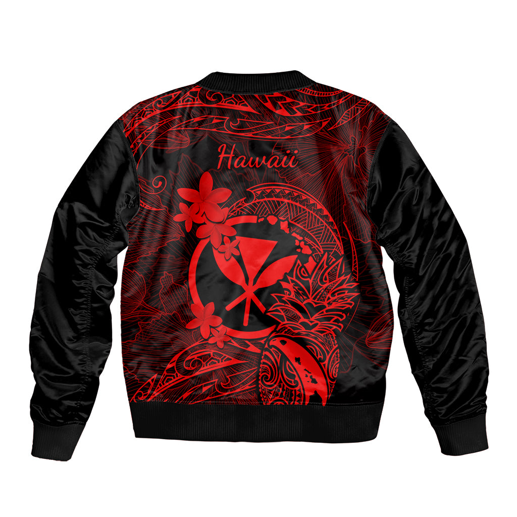 Hawaii Sleeve Zip Bomber Jacket Pineapple Mix Polynesian Plumeria Red Version LT14 - Polynesian Pride