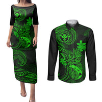 hawaii-couples-matching-puletasi-dress-and-long-sleeve-button-shirts-pineapple-mix-polynesian-plumeria-green-version