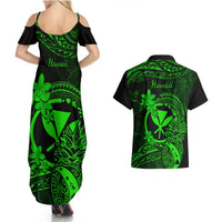 hawaii-couples-matching-summer-maxi-dress-and-hawaiian-shirt-pineapple-mix-polynesian-plumeria-green-version