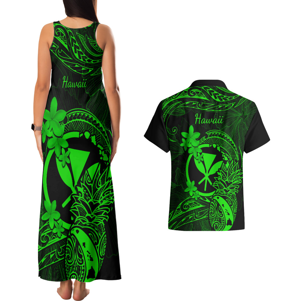 Hawaii Couples Matching Tank Maxi Dress and Hawaiian Shirt Pineapple Mix Polynesian Plumeria Green Version LT14 - Polynesian Pride