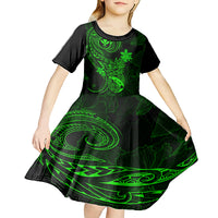 hawaii-kid-short-sleeve-dress-pineapple-mix-polynesian-plumeria-green-version