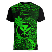 hawaii-women-v-neck-t-shirt-pineapple-mix-polynesian-plumeria-green-version
