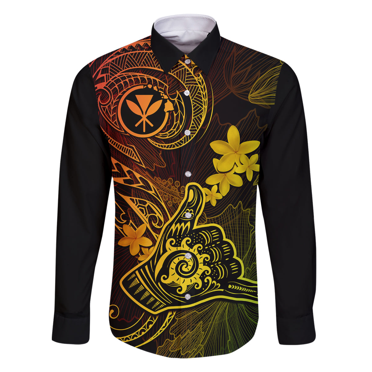 Hawaii Family Matching Puletasi Dress and Hawaiian Shirt Shaka Tattoo Mix Polynesian Plumeria Reggae Version LT14 Dad's Shirt - Long Sleeve Reggae - Polynesian Pride