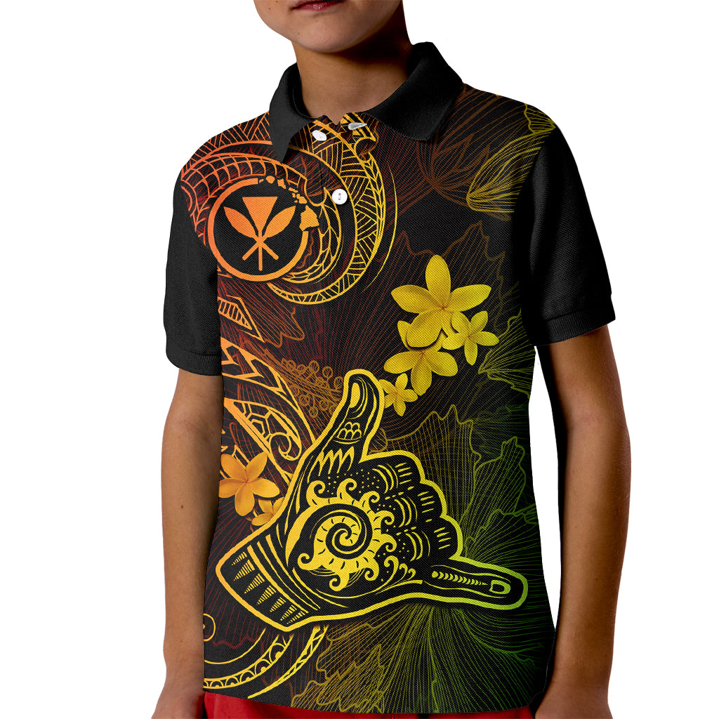 Hawaii Kid Polo Shirt Shaka Tattoo Mix Polynesian Plumeria Reggae Version LT14 Kid Reggae - Polynesian Pride