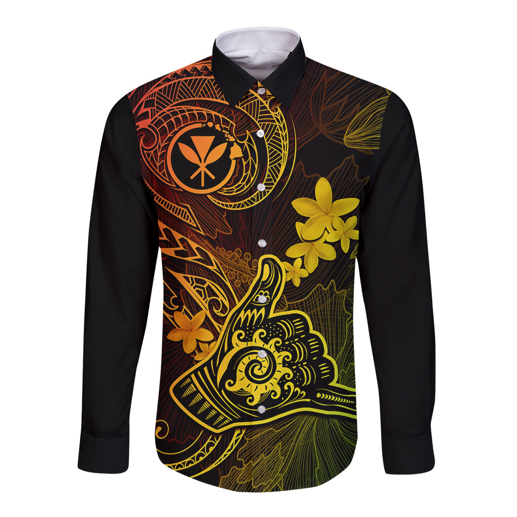 Hawaii Long Sleeve Button Shirt Shaka Tattoo Mix Polynesian Plumeria Reggae Version LT14 Unisex Reggae - Polynesian Pride