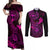hawaii-couples-matching-off-shoulder-maxi-dress-and-long-sleeve-button-shirts-shaka-tattoo-mix-polynesian-plumeria-pink-version