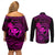 hawaii-couples-matching-off-shoulder-short-dress-and-long-sleeve-button-shirts-shaka-tattoo-mix-polynesian-plumeria-pink-version