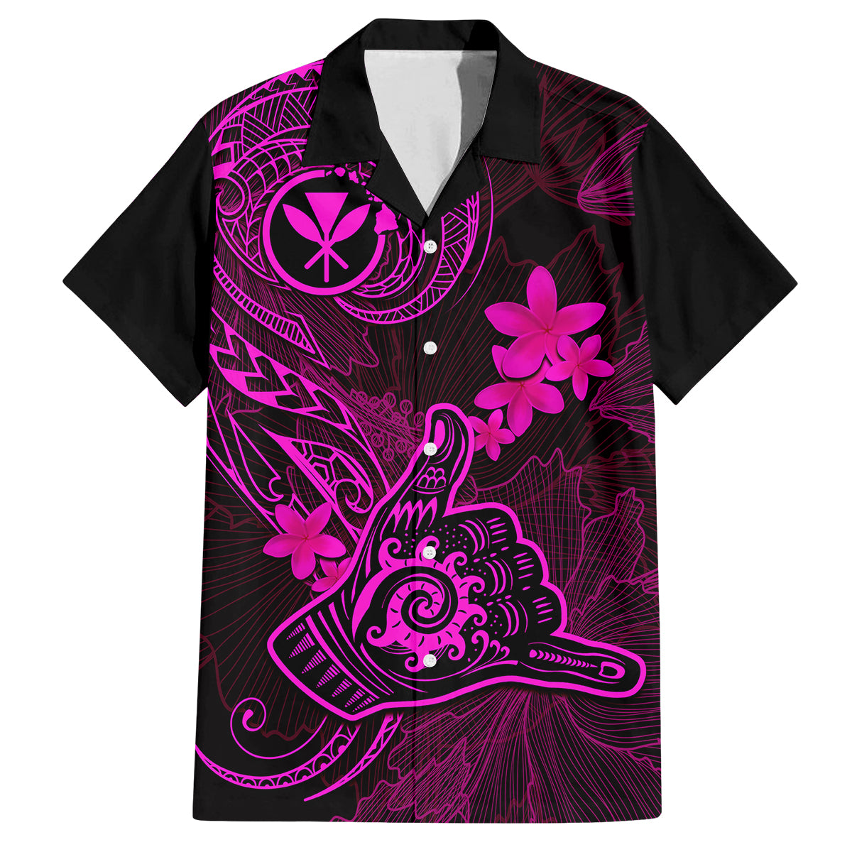 Hawaii Family Matching Puletasi Dress and Hawaiian Shirt Shaka Tattoo Mix Polynesian Plumeria Pink Version LT14 Dad's Shirt - Short Sleeve Pink - Polynesian Pride