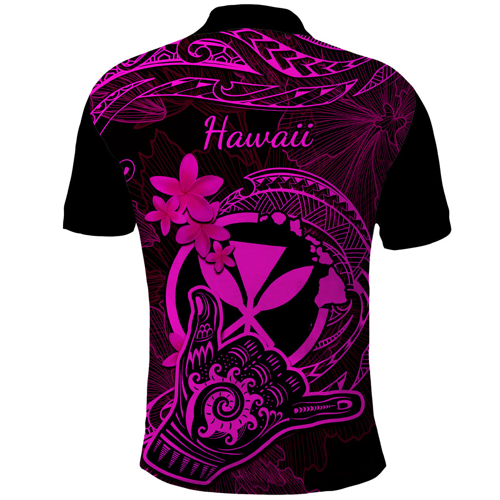 Hawaii Polo Shirt Shaka Tattoo Mix Polynesian Plumeria Pink Version LT14 - Polynesian Pride