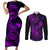 hawaii-couples-matching-short-sleeve-bodycon-dress-and-long-sleeve-button-shirts-shaka-tattoo-mix-polynesian-plumeria-purple-version