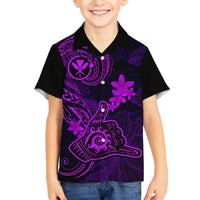 hawaii-family-matching-short-sleeve-bodycon-dress-and-hawaiian-shirt-shaka-tattoo-mix-polynesian-plumeria-purple-version