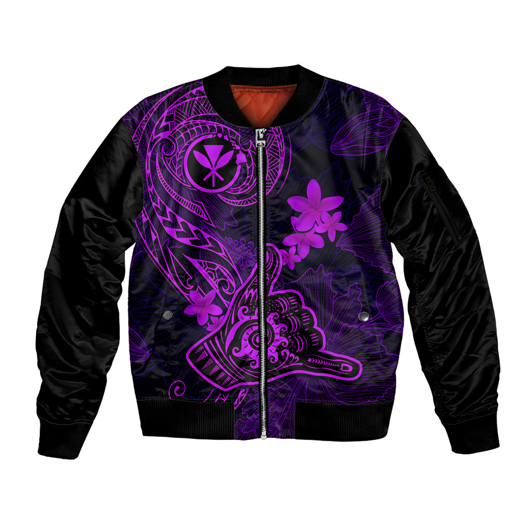 Hawaii Sleeve Zip Bomber Jacket Shaka Tattoo Mix Polynesian Plumeria Purple Version LT14 Unisex Purple - Polynesian Pride