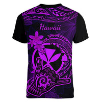 hawaii-women-v-neck-t-shirt-shaka-tattoo-mix-polynesian-plumeria-purple-version
