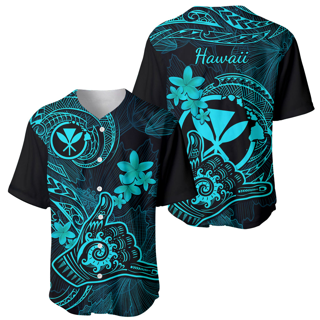 Hawaii Baseball Jersey Shaka Tattoo Mix Polynesian Plumeria Turquoise Version LT14 - Polynesian Pride
