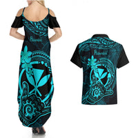 hawaii-couples-matching-summer-maxi-dress-and-hawaiian-shirt-shaka-tattoo-mix-polynesian-plumeria-turquoise-version