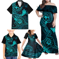 hawaii-family-matching-off-shoulder-maxi-dress-and-hawaiian-shirt-shaka-tattoo-mix-polynesian-plumeria-turquoise-version