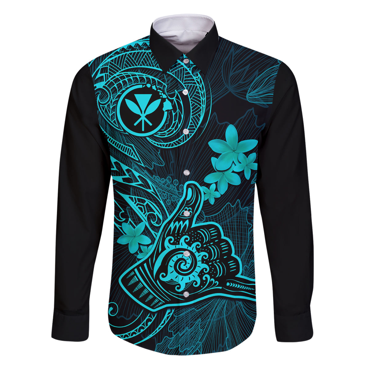 hawaii-family-matching-off-shoulder-maxi-dress-and-hawaiian-shirt-shaka-tattoo-mix-polynesian-plumeria-turquoise-version