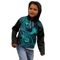 Hawaii Kid Hoodie Shaka Tattoo Mix Polynesian Plumeria Turquoise Version LT14 - Polynesian Pride