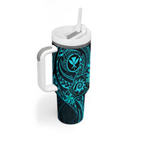 Hawaii Tumbler With Handle Shaka Tattoo Mix Polynesian Plumeria Turquoise Version