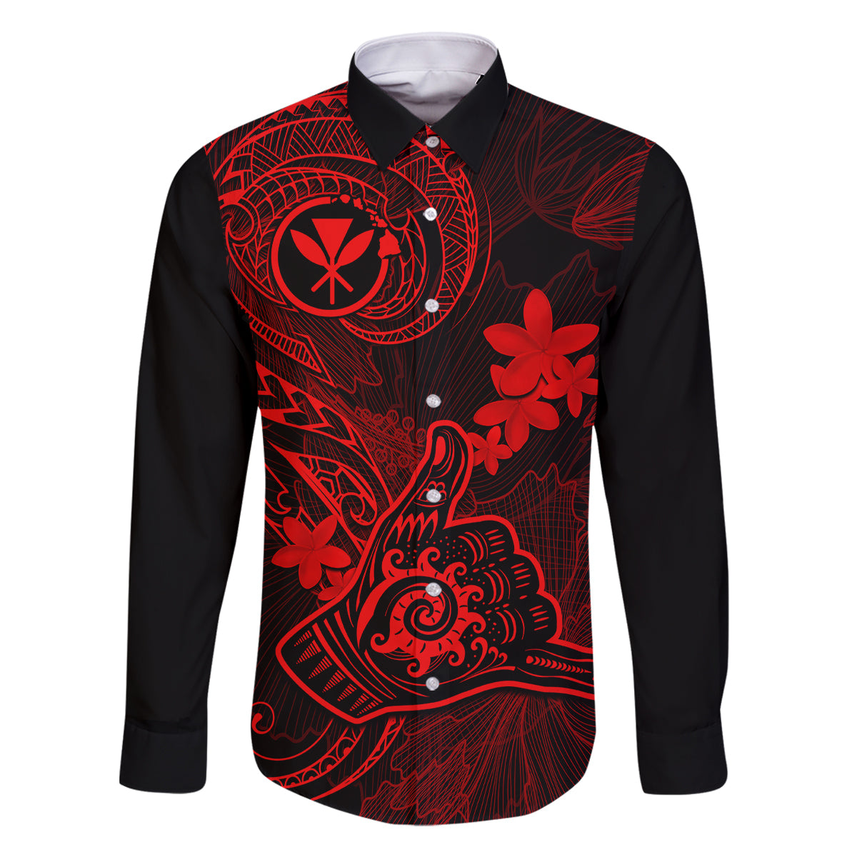 hawaii-family-matching-short-sleeve-bodycon-dress-and-hawaiian-shirt-shaka-tattoo-mix-polynesian-plumeria-red-version