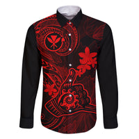 hawaii-family-matching-short-sleeve-bodycon-dress-and-hawaiian-shirt-shaka-tattoo-mix-polynesian-plumeria-red-version