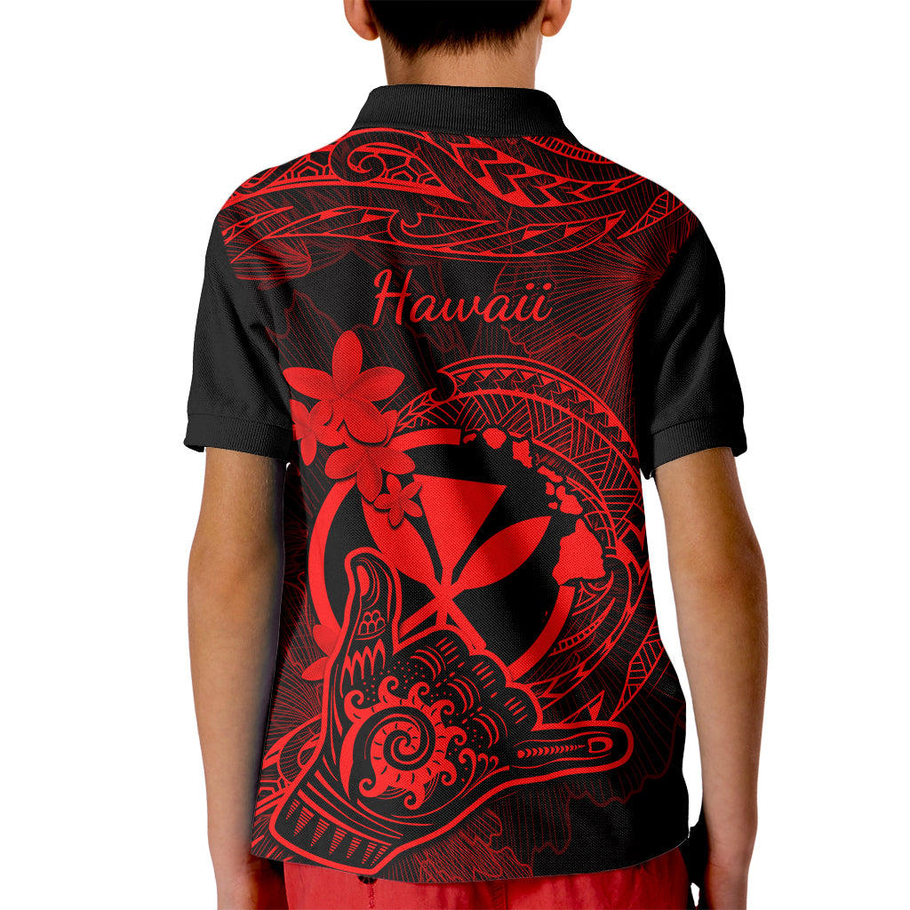Hawaii Kid Polo Shirt Shaka Tattoo Mix Polynesian Plumeria Red Version LT14 - Polynesian Pride