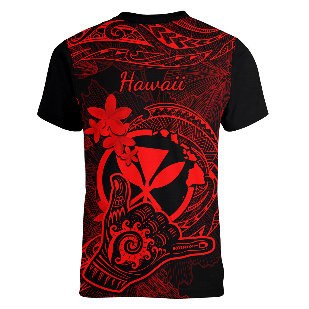 hawaii-women-v-neck-t-shirt-shaka-tattoo-mix-polynesian-plumeria-red-version