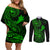 hawaii-couples-matching-off-shoulder-short-dress-and-long-sleeve-button-shirts-shaka-tattoo-mix-polynesian-plumeria-green-version