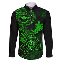 hawaii-family-matching-short-sleeve-bodycon-dress-and-hawaiian-shirt-shaka-tattoo-mix-polynesian-plumeria-green-version