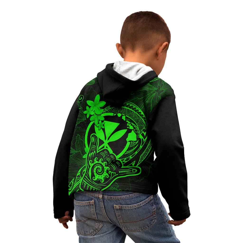 Hawaii Kid Hoodie Shaka Tattoo Mix Polynesian Plumeria Green Version LT14 - Polynesian Pride