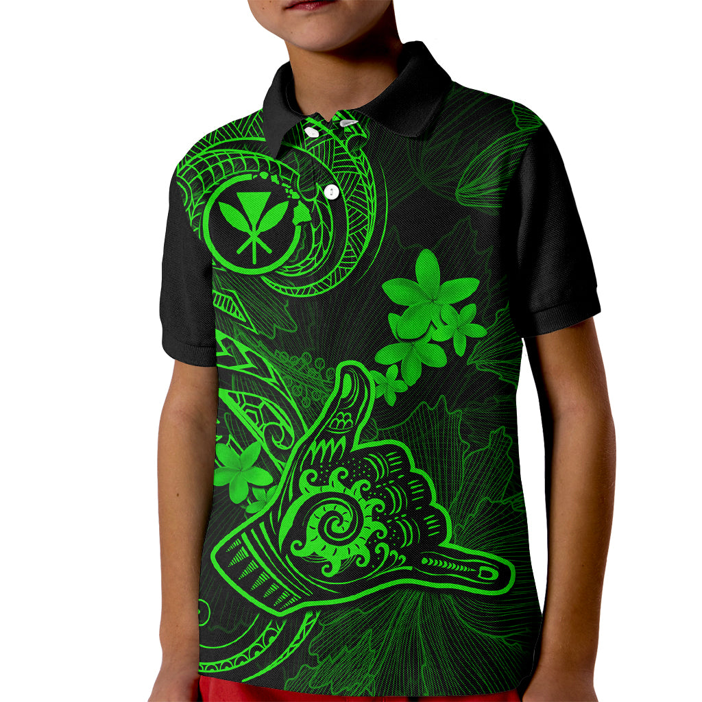 Hawaii Kid Polo Shirt Shaka Tattoo Mix Polynesian Plumeria Green Version LT14 Kid Green - Polynesian Pride