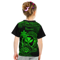 Hawaii Kid T Shirt Shaka Tattoo Mix Polynesian Plumeria Green Version LT14 - Polynesian Pride