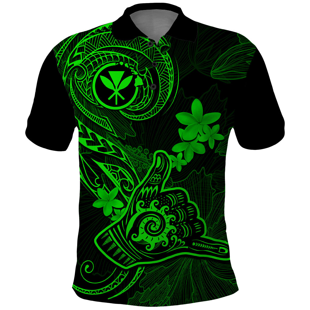 Hawaii Polo Shirt Shaka Tattoo Mix Polynesian Plumeria Green Version LT14 Green - Polynesian Pride