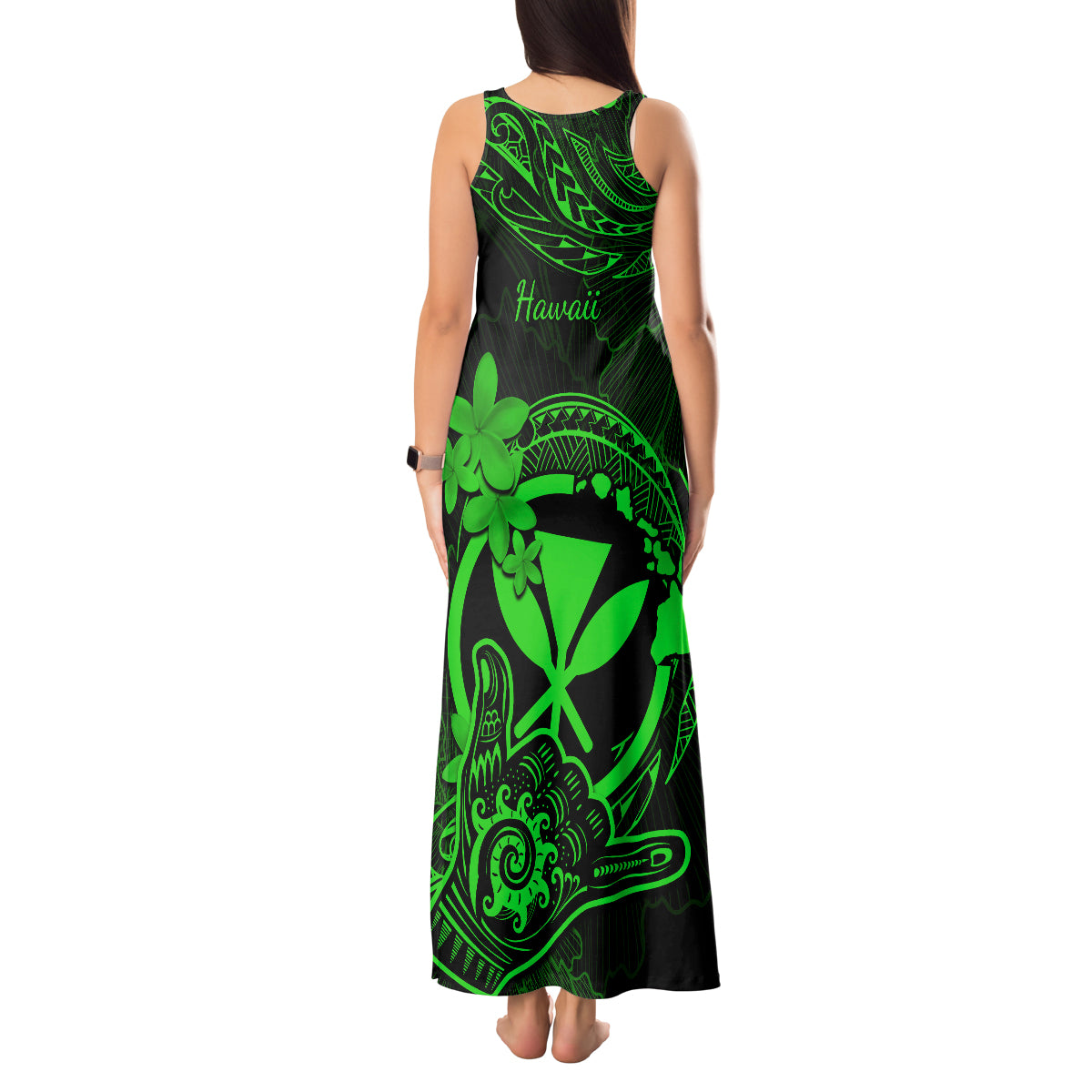 hawaii-tank-maxi-dress-shaka-tattoo-mix-polynesian-plumeria-green-version