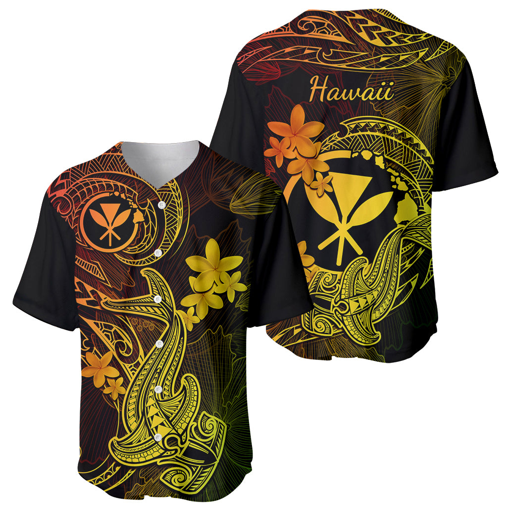 Hawaii Baseball Jersey Hammerhead Shark Tattoo Mix Polynesian Plumeria Reggae Version LT14 - Polynesian Pride