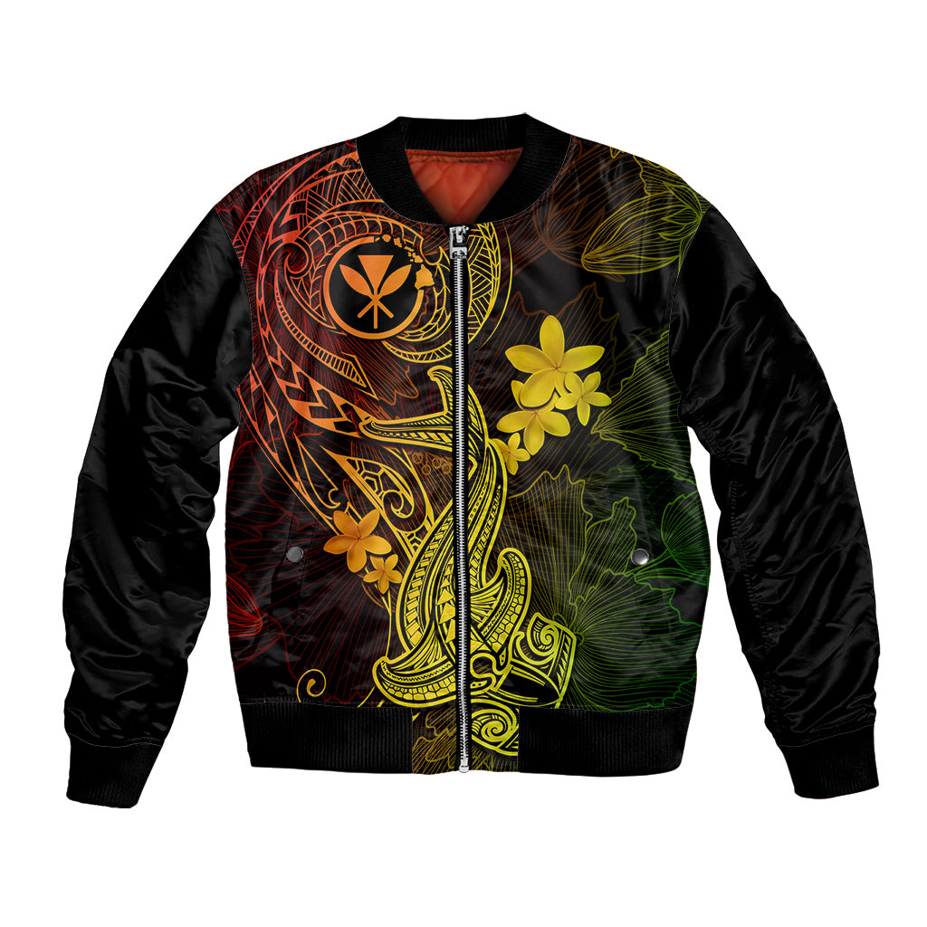 Hawaii Bomber Jacket Hammerhead Shark Tattoo Mix Polynesian Plumeria Reggae Version LT14 Unisex Reggae - Polynesian Pride