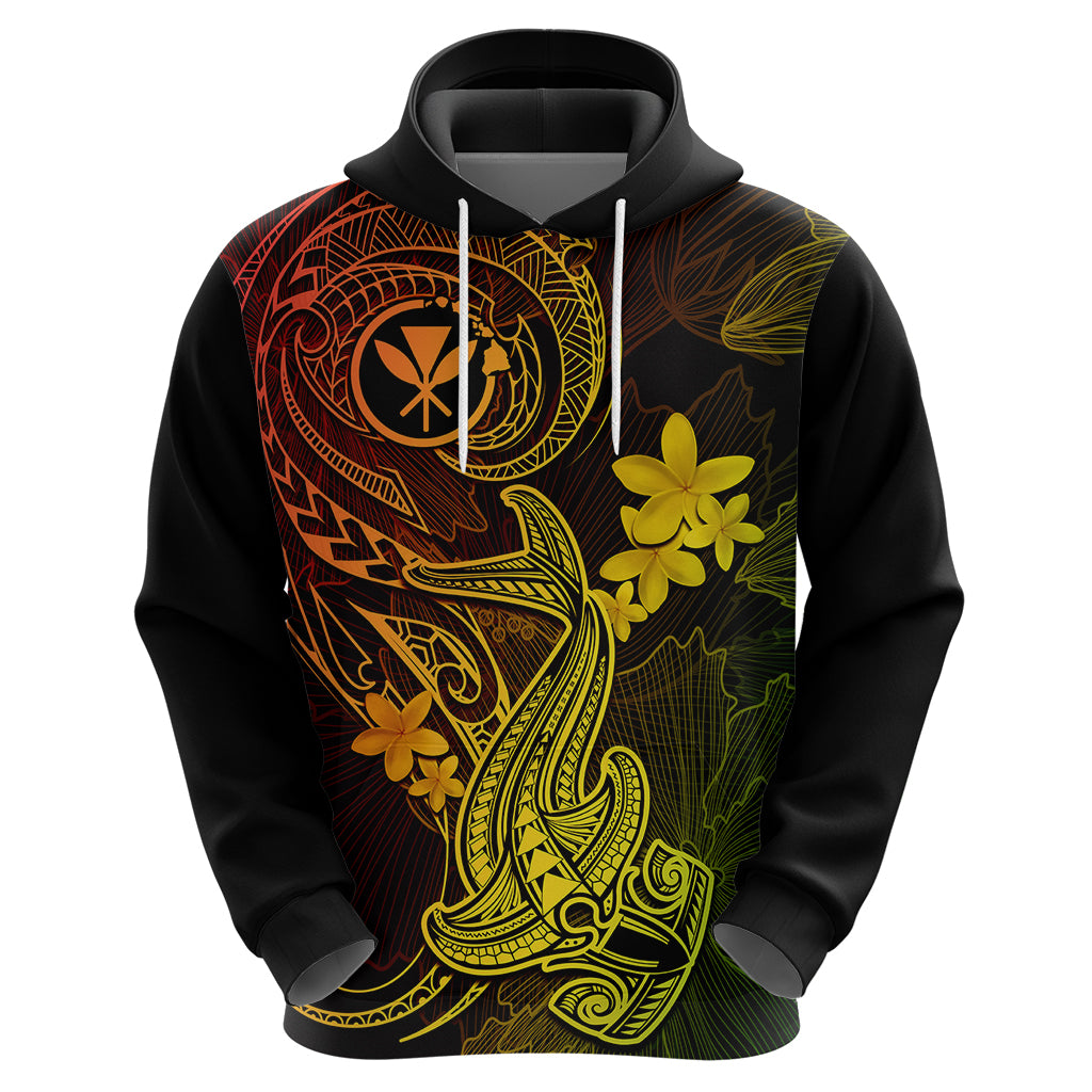 Hawaii Hoodie Hammerhead Shark Tattoo Mix Polynesian Plumeria Reggae Version LT14 - Polynesian Pride