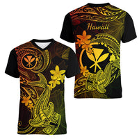 hawaii-women-v-neck-t-shirt-hammerhead-shark-tattoo-mix-polynesian-plumeria-reggae-version