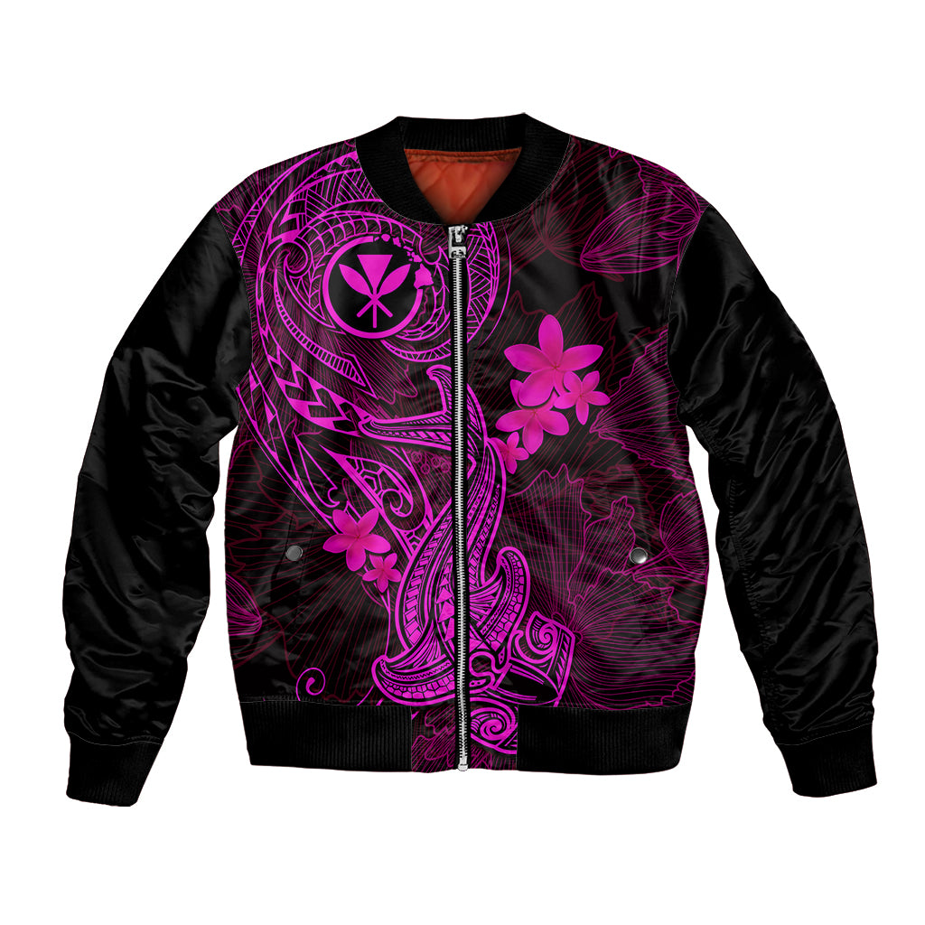 Hawaii Bomber Jacket Hammerhead Shark Tattoo Mix Polynesian Plumeria Pink Version LT14 Unisex Pink - Polynesian Pride
