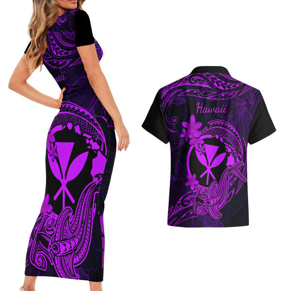 Hawaii Matching Outfit For Couples Polynesian Tribal Blue Bodycon Dress And Hawaii Shirt main image 0