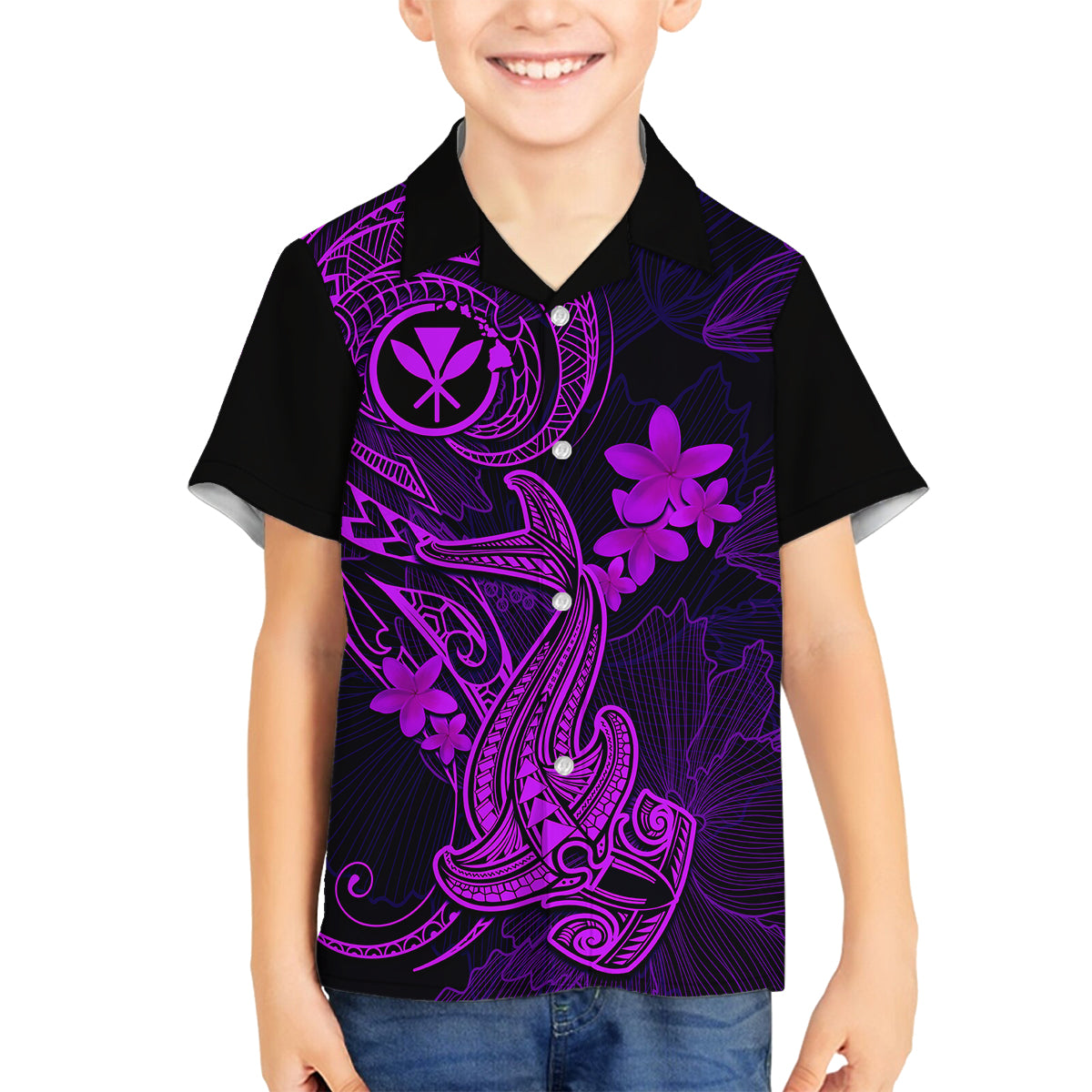 hawaii-kid-hawaiian-shirt-hammerhead-shark-tattoo-mix-polynesian-plumeria-purple-version