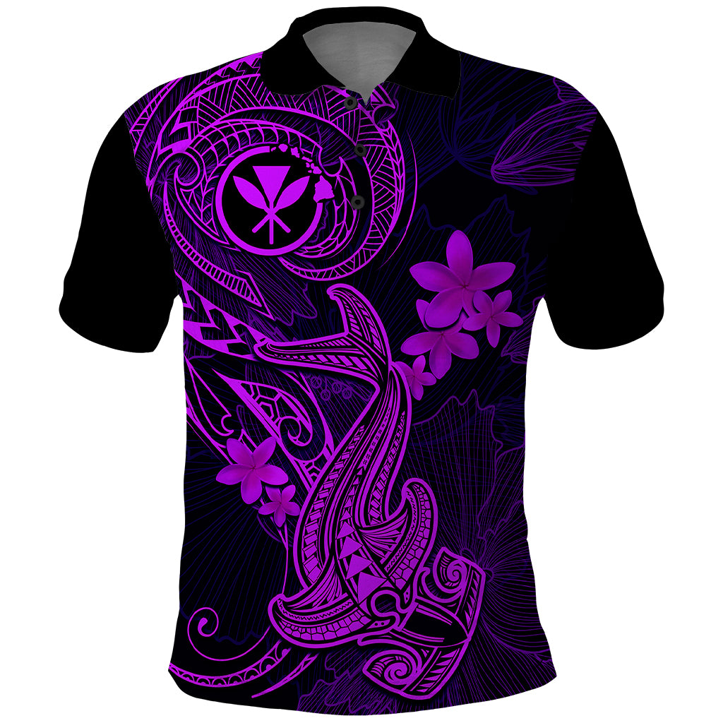 Hawaii Polo Shirt Hammerhead Shark Tattoo Mix Polynesian Plumeria Purple Version LT14 Purple - Polynesian Pride