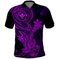 Hawaii Polo Shirt Hammerhead Shark Tattoo Mix Polynesian Plumeria Purple Version LT14 Purple - Polynesian Pride