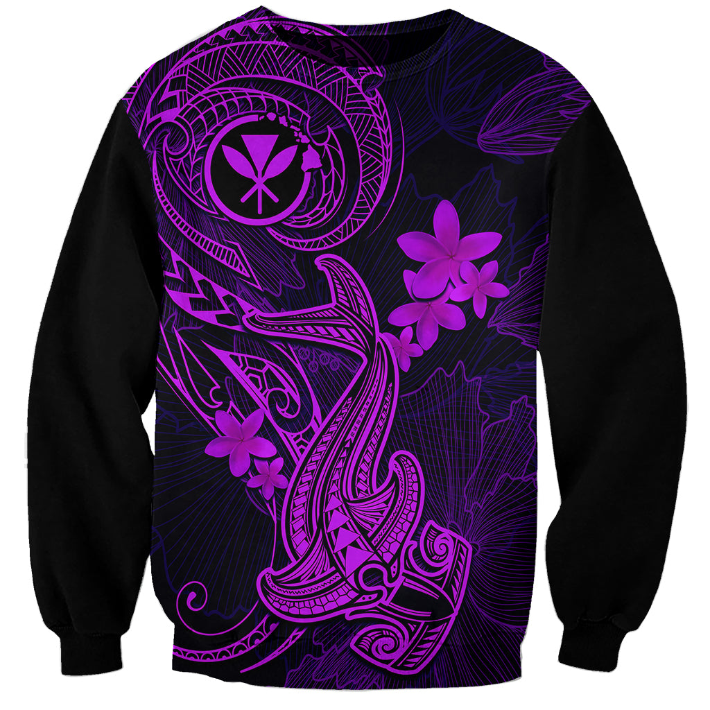 Hawaii Sweatshirt Hammerhead Shark Tattoo Mix Polynesian Plumeria Purple Version LT14 Unisex Purple - Polynesian Pride